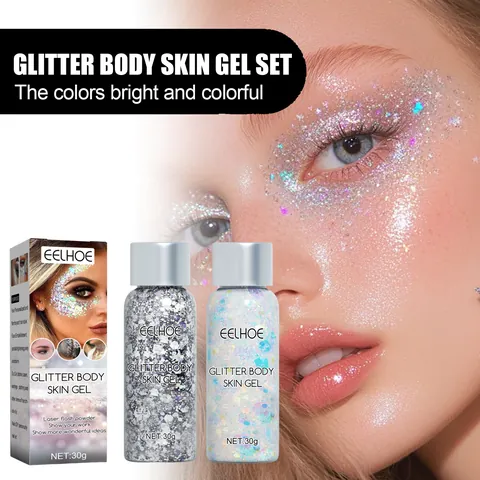 Gel Pailleté Brillant pour le Corps Paillettes Laser Gel Scintillant Irisé pour la Peau pour Fête Festival Visage Cheveux Maquillage du Corps Décoration