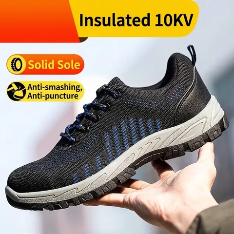 Zapatos de Seguridad Aislados 10kV Hombre Anti-Aplastamiento Anti-Perforación Fly-knit Transpirables Botas de Trabajo