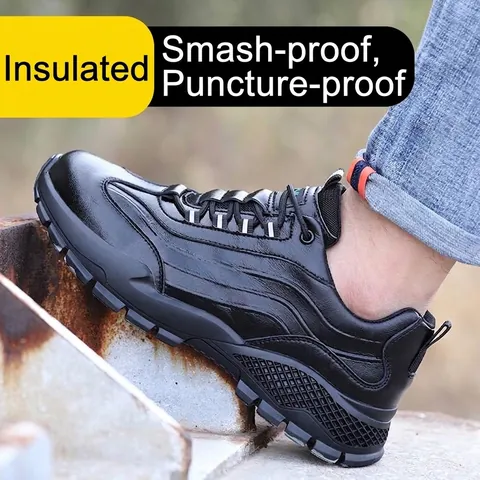 Herren 10KV Isolierte Sicherheitsschuhe Rindsleder Anti-Smashing Durchstichfest Arbeitsschuhe Schutzschuhe Für Den Bau