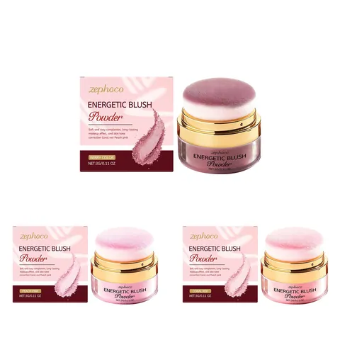 Zephoco Energetic Blush Powder With Built-in Puff Long Lasting Face Brightening Nude Makeup Blush For Women Daily Beauty