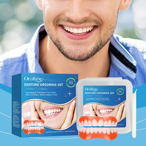 Oralhoe Instant Smile Teeth Veneers Set Comfortable Resin Denture Kit Upper Lower Fake Teeth For Adults Daily Oral Care