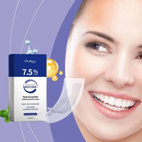 ORALHOE Teeth Whitening Strips 7.5 Percent nHAP Nano Hydroxyapatite Mint Flavor 7 Pieces Professional Enamel Protection Brightening Strips
