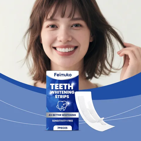 Feimuko Teeth Whitening Strips With Hydrogen Peroxide Coconut Oil Mild Formula Enamel Protection Daily Oral Care Stain Remover