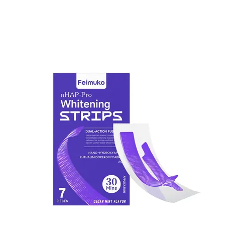 Feimuko Purple Teeth Whitening Strips nHAP-Pro Formula Cedar Mint Flavor Gentle Enamel Cleaning Daily Oral Hygiene Treatment