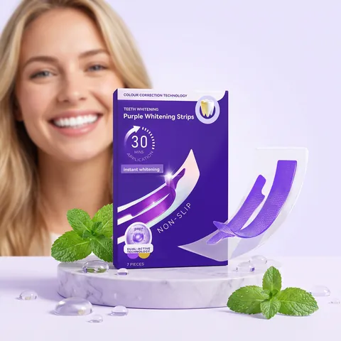 Purple Tooth Whitening Strips Colour Correction Technology PAP+ Non-Slip Instant Brightening Dental Care Strips For Adults Confident Smile