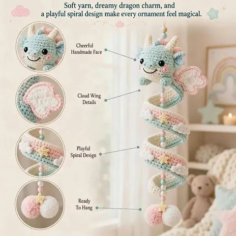 Décoration Suspendue Dragon en Crochet Fait Main en Fausse Fourrure Déco Ludique pour Chambres d'Enfants