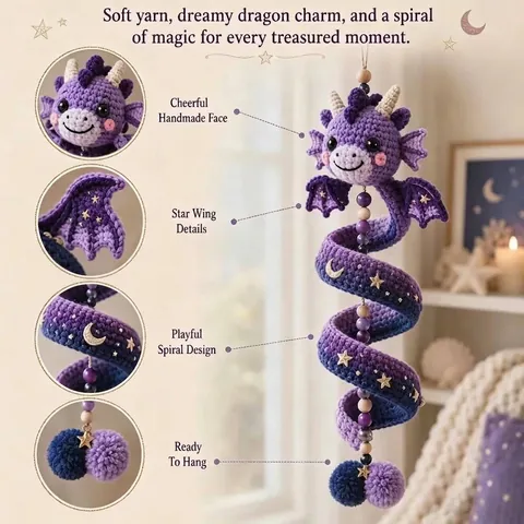 Décoration Suspendue Dragon en Crochet Fait Main en Fausse Fourrure Déco Ludique pour Chambres d'Enfants