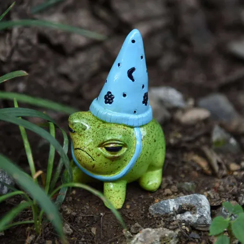 Figura de Rana de Resina Con Sombrero Puntiagudo Estatua de Jardín de Hadas Miniatura Decoración de Plantas Halloween
