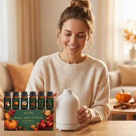 Jue Fish Herbst Ätherische Öle Set 6Stk 10ml Düfte Für Diffusor Luftbefeuchter Kürbis Zimt Vanille Apfelwein Aroma