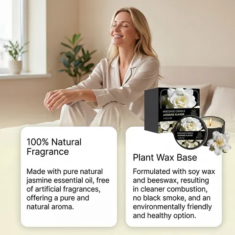 Jasmine Essential Oil Massage Candle Natural Soy Wax And Beeswax Aromatherapy Candle For Skin Care Home Fragrance Gift