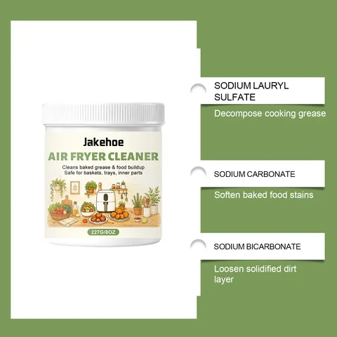 Jakehoe Air Fryer Cleaner Powder Kitchen Degreaser For Grease Stain Removal Gentle Formula For Frying Baskets Trays Appliances