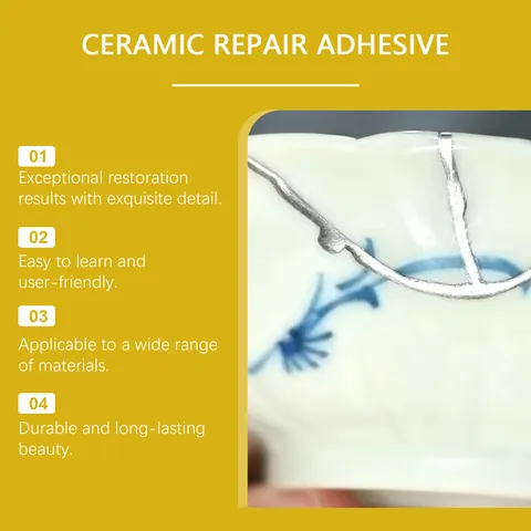 Kintsugi Repair Kit Ceramic Repair Glue Set 50ml Waterproof Heat Resistant Adhesive For Pottery Porcelain Glass DIY Gold Silver Powder