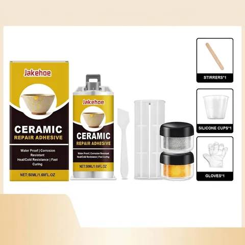 Kintsugi Repair Kit Ceramic Repair Glue Set 50ml Waterproof Heat Resistant Adhesive For Pottery Porcelain Glass DIY Gold Silver Powder