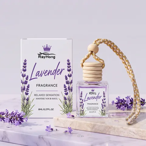 Lavendelduft Auto Aromatherapie Hängende Diffusor Glasflasche Mit Holzdeckel Für Auto Innenraum Lufterfrischer Duft