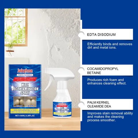 Jakehoe Wall Decontamination Spray Powerful Cleaning Stain Remover for Bathroom Tiles Polishing Mild Formula Multi-surface Use