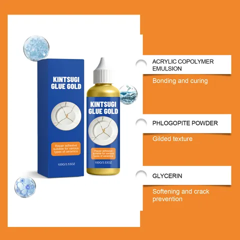 Professional Kintsugi Glue Gold Ceramic Repair Kit Porcelain Dinnerware Crack Filler Gold Decorative Adhesive For DIY Home