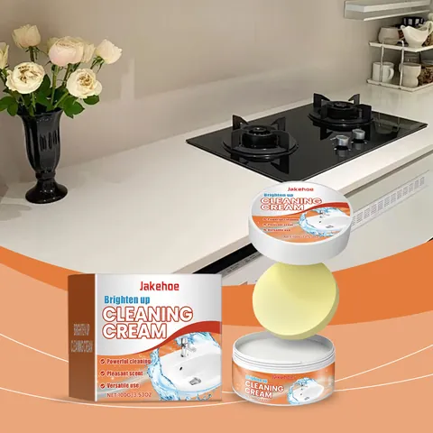 Jakehoe Multi-Purpose Cleaning Cream Powerful Kitchen Bathroom Grease Stain Remover With Sponge 100g Polish Paste
