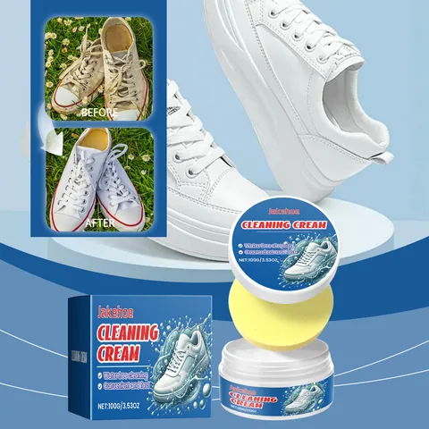 White Shoe Cleaning Cream With Sponge Water-Free Decontamination Whitening Stain Remover For Leather Canvas Sneakers