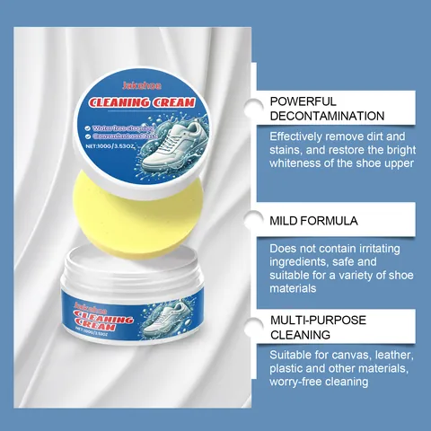 White Shoe Cleaning Cream With Sponge Water-Free Decontamination Whitening Stain Remover For Leather Canvas Sneakers