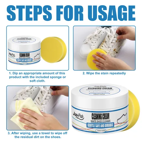 White Shoe Cleaner Paste Multi Purpose Cleaning Cream With Sponge For Sneakers Canvas Shoes Whitening Stain Remover Safe Care