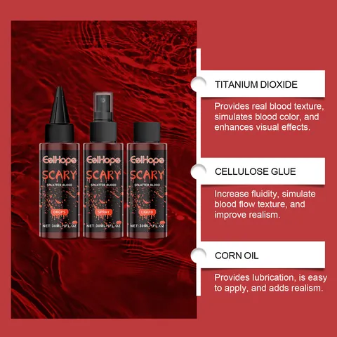 Realistic Halloween Fake Blood Set Special Effects Makeup Splatter Blood Spray Drops Liquid Horror Zombie Cosplay With Brush