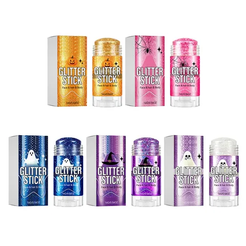 Bâton de Paillettes pour Fête d'Halloween Visage Corps Cheveux Bâton de Maquillage Scintillant Nacré Portable pour Art Festif