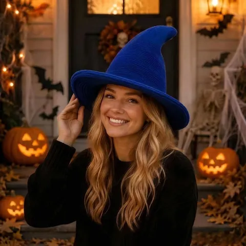 Knitted Wizard Hat Halloween Witch Hat For Men Women Cosplay Party Soft Warm Knit Pointed Hat Halloween Costume Accessories