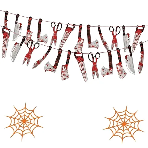 Halloween Party Decorations Bloody Weapon Banner Horror Cardboard Tools Garland Scary Saws Scissors For Haunted House Party Props