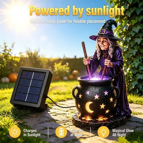 Statua Della Strega del Sole Lampada da Giardino di Halloween Scultura in Resina a Energia Solare Decorazione da Prato All'aperto Strega Magica per Feste