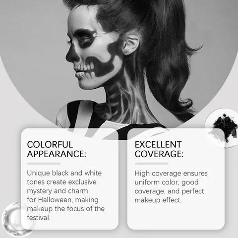 Pintura Corporal y Facial de Halloween Blanco y Negro Kit de Maquillaje Profesional de Esqueleto Payaso Con Pinceles Secado Rápido Para Fiesta