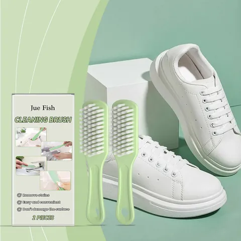 Jue Fish Multi Purpose Cleaning Brush For Home Shoes Sink Wall Soft Bristle Plastic Scrubber Stain Remover 2 Pieces Set