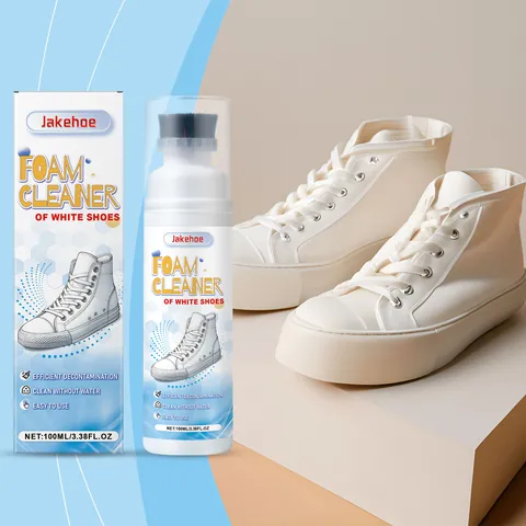 Jakehoe White Shoe Cleaner Foam No-Wash Portable Sneaker Cleaning Agent With Brush Head Household Shoe Care Cleaning Solution