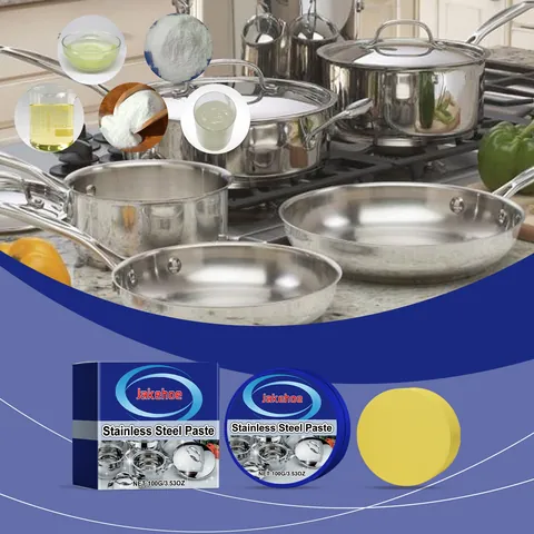 Jakehoe Stainless Steel Cleaning Paste For Cookware Stovetop Rust Removal Powerful Degreaser Kitchen Cleaning Paste With Sponge