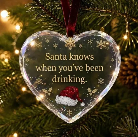 Kerst Hart Decoratie Transparant Acryl Kristal Look Hangende Decoratie Gouden Slogan Rood Lint Cadeau Voor Kerstboom
