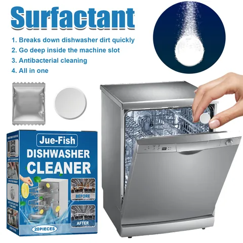Jue-Fish Dishwasher Cleaning Tablets Deep Penetration Removal For Heavy Oil Stains Limescale Machine Maintenance Tablet Household Kitchen