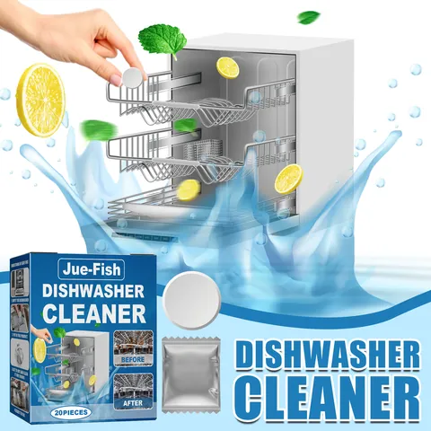 Jue-Fish Dishwasher Cleaning Tablets Deep Penetration Removal For Heavy Oil Stains Limescale Machine Maintenance Tablet Household Kitchen