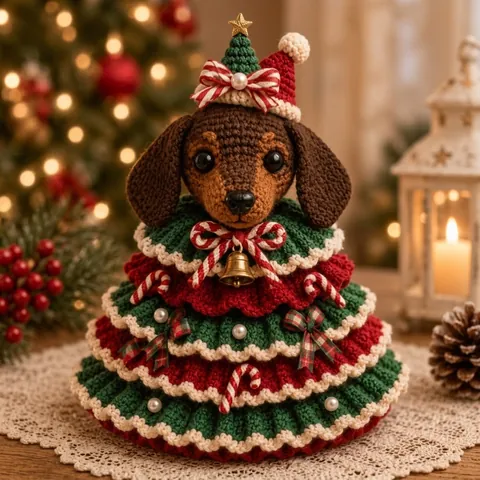 Kit Fai da Te per Uncinetto Albero di Natale con Animali Fatto a Mano Filo di Cotone Mucca Bassotto Renna Pecora Volpe Gufo Decorazione