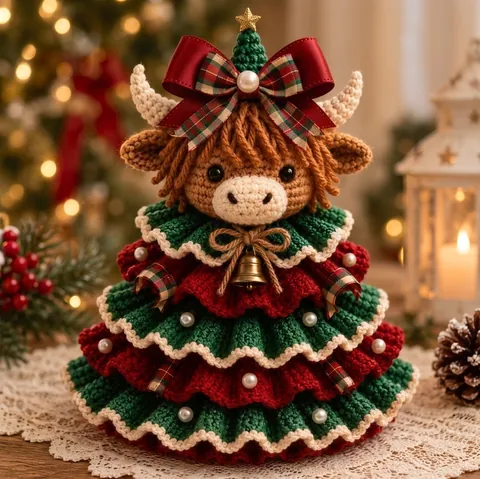 Kit Fai da Te per Uncinetto Albero di Natale con Animali Fatto a Mano Filo di Cotone Mucca Bassotto Renna Pecora Volpe Gufo Decorazione