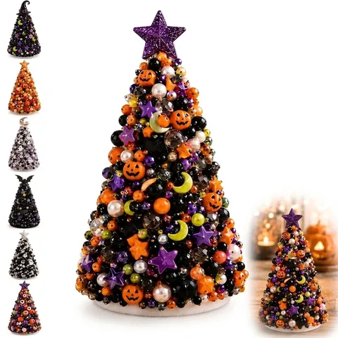 Kit Arbre de Noël en Perles DIY Ornement Halloween Citrouille Fantôme Chauve-souris Décoration de Bureau Fait Main Artisanat Fête