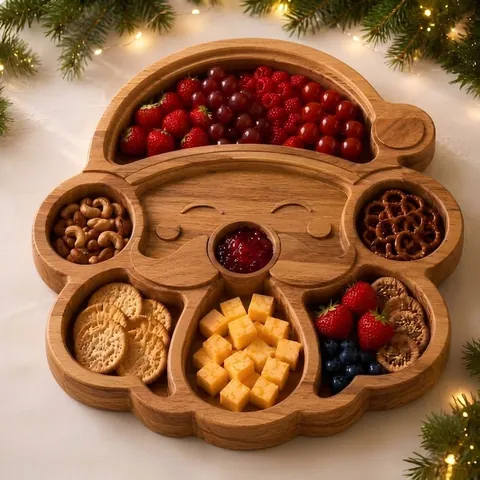 Kerst Houten Verdeeld Dienblad Multi-Grid Snackbord Kerstman Peperkoekman Boomvorm Feestelijke Tafeldecoratie
