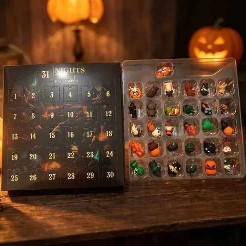 Calendario de Adviento de Caja Sorpresa de Halloween Cuenta Regresiva Figuras de Horror Mini Juego de Regalo Decoración