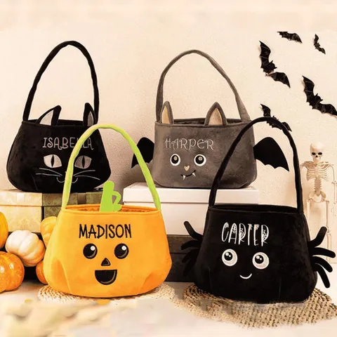Halloween Plüsch Süßigkeitentüte Kinder Trick Or Treat Handkorb Kürbis Fledermaus Spinne Schwarze Katze Party Geschenkbeutel