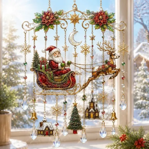 Handgefertigter Weihnachts Fensterschmuck Harz Eisen Acryl Kristallanhänger Weihnachtsmann Rentier Haus Designs Feiertag Dekoration
