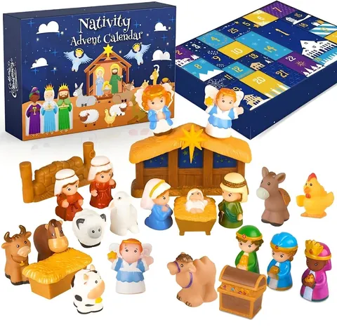 Children's Nativity Advent Calendar 2026 For Kids 25 Days Countdown Toy Set Plastic Figures Manger Scene Religious Gift
