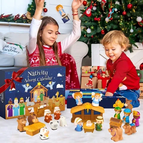 Children's Nativity Advent Calendar 2026 For Kids 25 Days Countdown Toy Set Plastic Figures Manger Scene Religious Gift