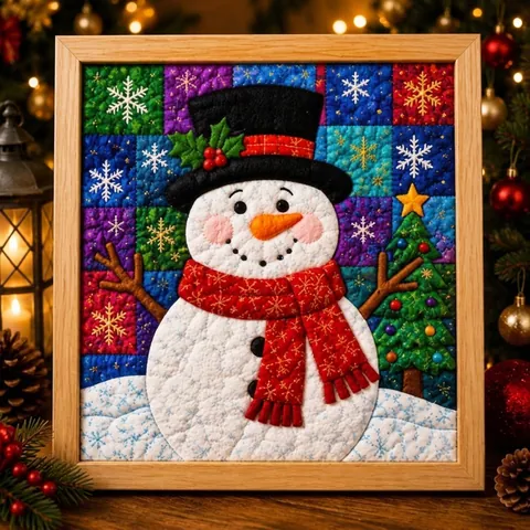 Christmas Fabric Art Painting Wooden Frame Patchwork Quilting Wall Hanging Santa Snowman Reindeer Christmas Tree Decor Gift