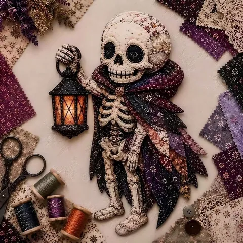 Halloween Patchwork Scrap Fabric DIY Kit Handmade Ghost Pumpkin Skeleton Witch Pattern Material For Festive Decor Gift