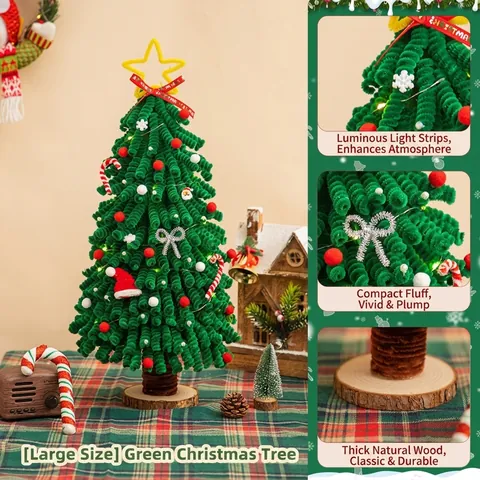 Grande Kit per Albero di Natale Fai da Te in Steli di Ciniglia Con Luci LED Multicolore Verde Ornamento da Tavolo per Casa