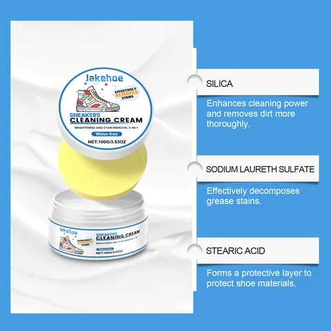 Jakehoe White Shoe Cleaning Cream Kit Portable Whitening Stain Remover Paste With Sponge For Sneakers Leather Canvas Shoes