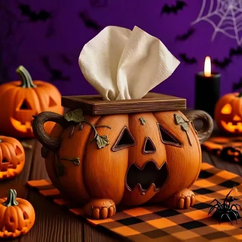 Halloween Kürbis Taschentuchbox Halter Harz Handwerk Jack-O-Lantern Desktop Ornament Für Home Party Tisch Dekoration